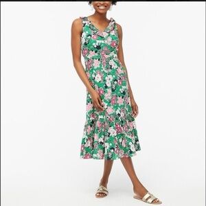 100% cotton J.Crew Printed V-neck ruffle midi dress sz 14